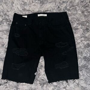 PACSUN Men’s Ripped Skinny Jean Shorts (Jet Black)